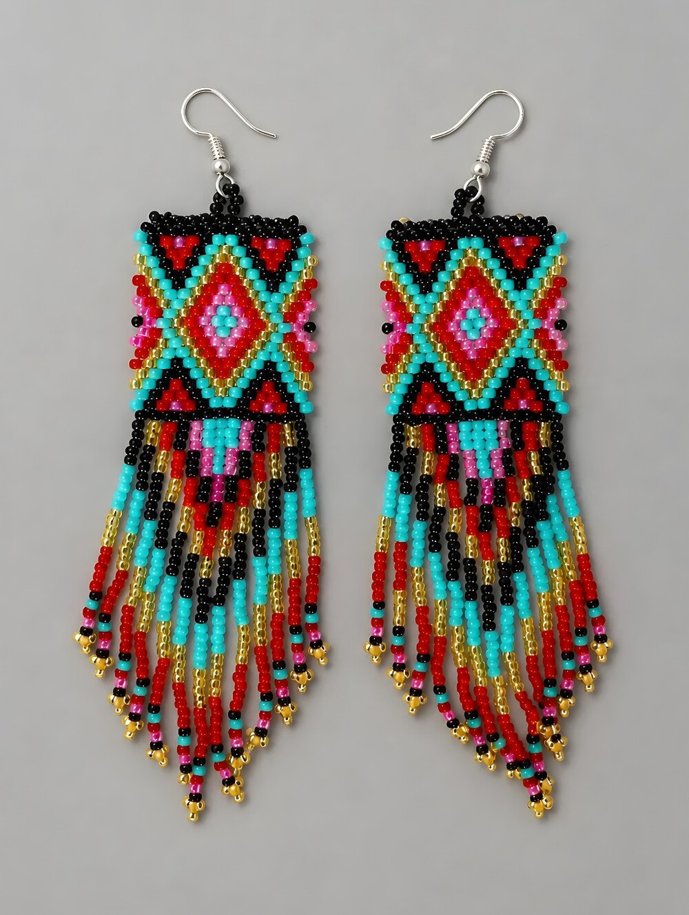 Raya Southwestern Boho Fringe Beaded Earrings Handmade Seed Bead Jewelry